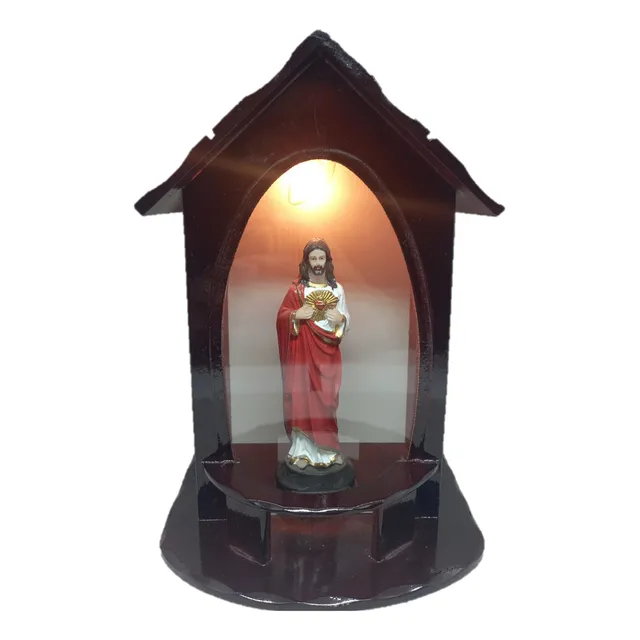 Oratório Com Luz 110v + Imagem De Resina - Escolha O Santo