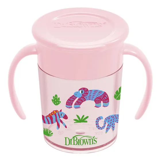 Vaso Entrenador 360 Antiderrame Dr Brown's 200ml Rosa +6m Animalitos