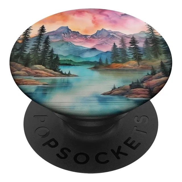 Acuarela Montaña Paisaje Lago Popsockets Estandar Popgrip