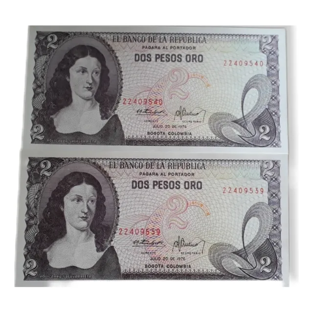 Colombia Duo Consecutivos 2 Pesos 1976 Sin Circular