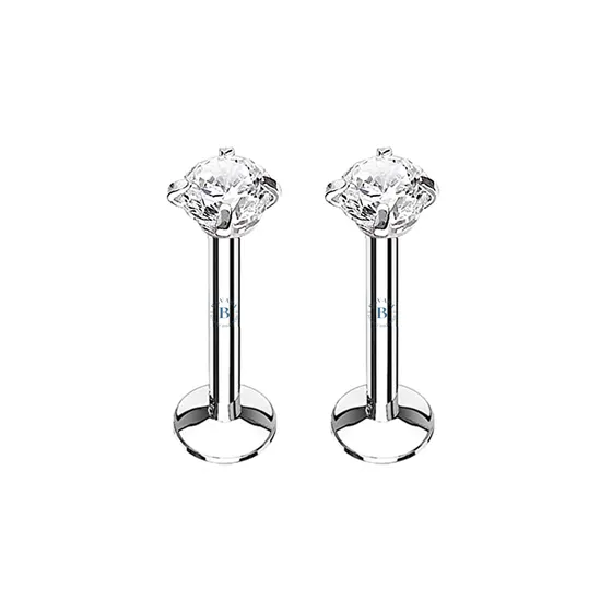 2 Piercing Labret Con Strass Arito Acero Quirúrgico Bavasa