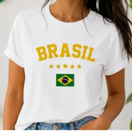 Camiseta Brasil Feminina Hexa 100% Algodão Leve Blusa