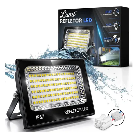 Luminária Holofote Slim Super Led Refletor 500w Lumi Carcaça Preto Luz Branco-frio 127/220v
