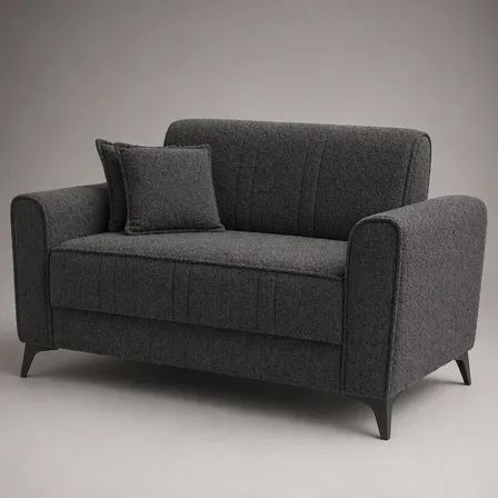 Sofá Vitória 2 Lugares Compacto Moderno Confortável Sala Cinza-escuro Bouclé