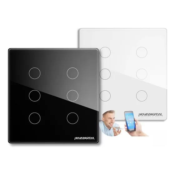 Interruptor Inteligente  6 Botões Zigbee 4x4 Touch Alexa