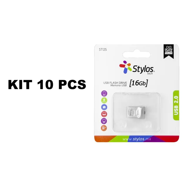 Kit De 10 Memorias Usb 16gb Stylos Mini- Plateada Plateado Mini