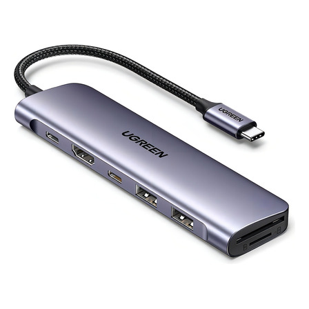 Hub Adaptador Ugreen Cm195 15214 7 Em 1 Para Usb C 100w Power Delivery 4k 30hz Prateado Hub Adaptador Ugreen Cm195 15214 7 Em 1 Para Usb C 100w Power Delivery 4k 30hz Prateado