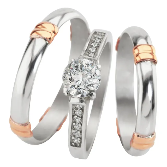 Alianzas Plata Y Oro Rose Puntos Cardinales + Anillo Boda