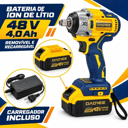 Chave De Impacto Sem Fio 48v 330nm 1/2 Kit 5 Soquetes Amarelo 48 50/60