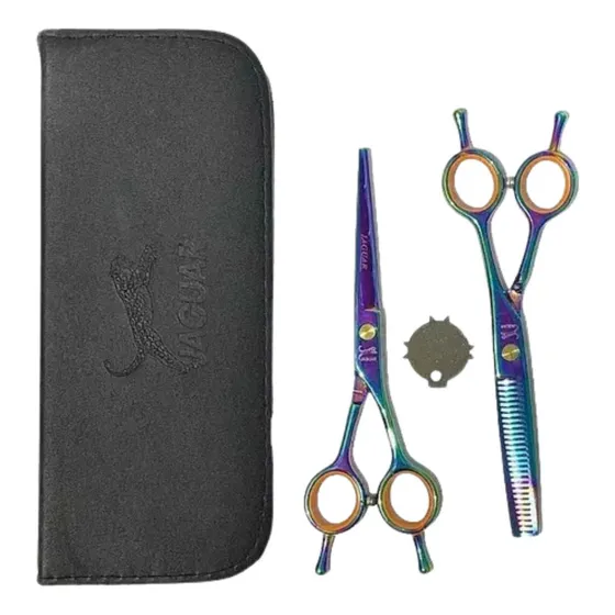 Set De Dos Tijeras Jaguar + Estuche Color Tornasol