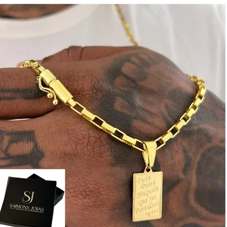 Corrente Masculina Banhada A Ouro Com Pingente + Certificado