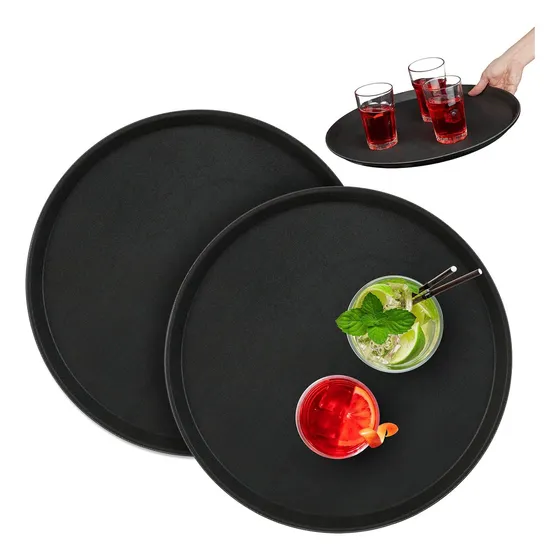 Set De 2 Bandejas De Mozo Redonda Antideslizante Para Servir Bar Restaurante Para Servicio De Camarero Mozo Alta Calidad Everest