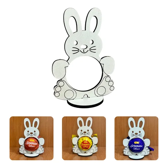 Kit 70 Lembrancinhas Porta Bombom Coelho Mdf Branco  Páscoa