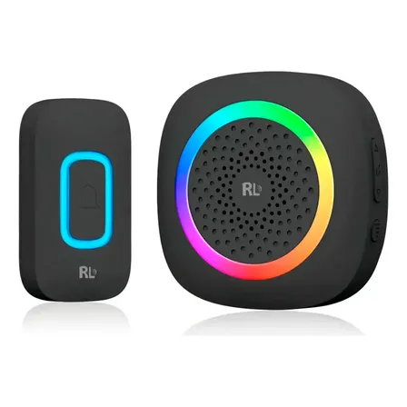 Timbre Inalámbrico A Pilas 1 Pulsador Largo Alcance Led Rgb Negro