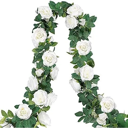 Cocoboo 4pcs 26.2 Pies Artificial Rose Vines Fake Silk White