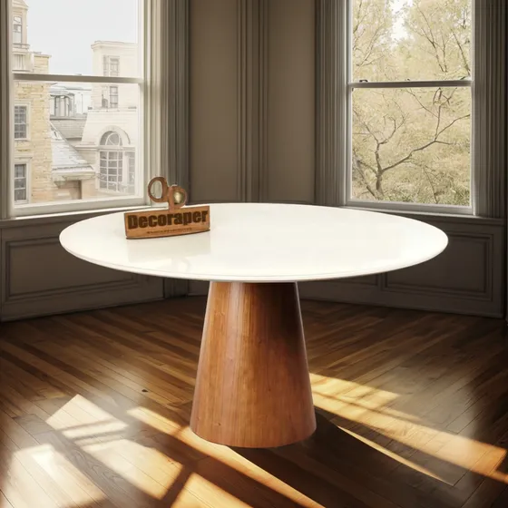 Mesa Sala De Jantar Cone Tampo Laqueado Com Vidro 100cm