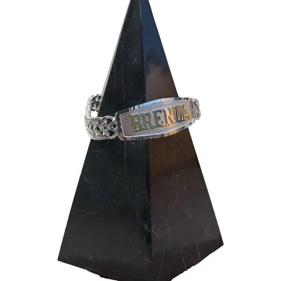 Esclava Plata Fina .925 Cubana Bisel Nombre En Oro 20cm 1cm