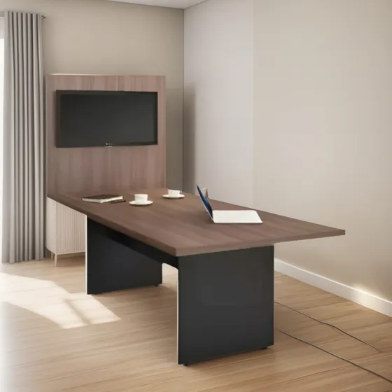 Mesa Reunião C/ Painel Tv 1350x600 Tampo C/ Espessura 40 Mm