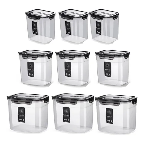 Juego 9 Recipientes Tarros Heladera Microondas Contenedores
