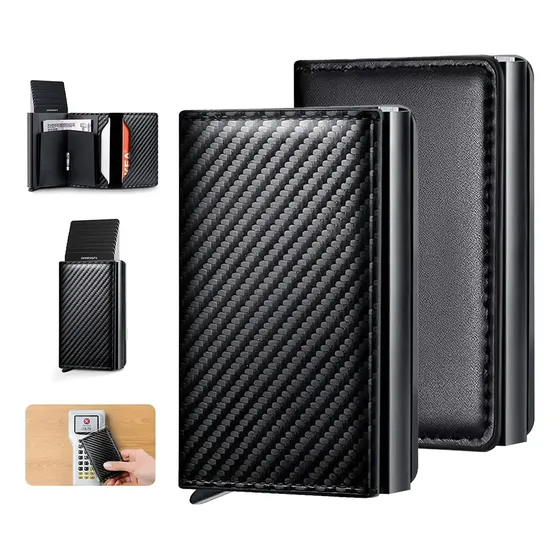 2pcs Cartera Hombre Con Tarjetero Aluminio Protección Rfid