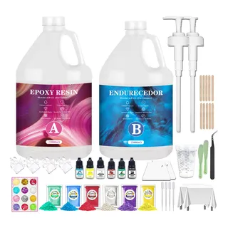 4L kit de resina epóxica 59 piezas Exalora resina Epoxi transparente mezcla 1:1 alta dureza bajo olor y resistente al amarilleo ideal para decoración joyería y proyectos diy Kit1GL
