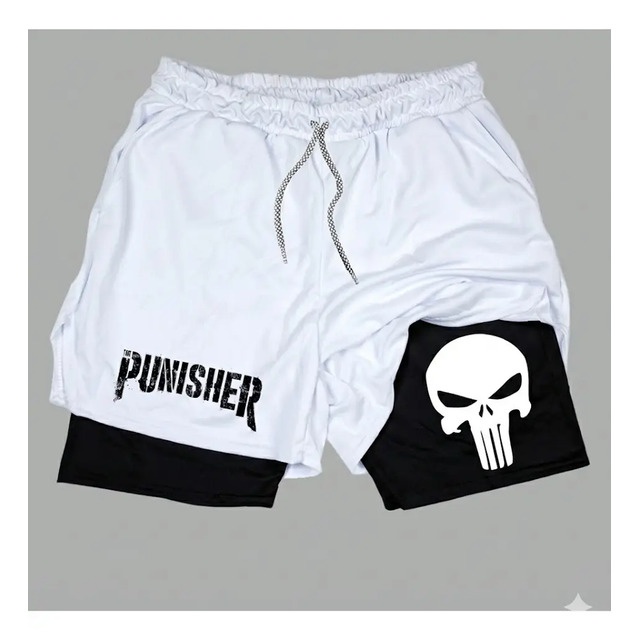 Short Dry-fit Compressão 2 Em 1 Academia Punisher Justiceiro