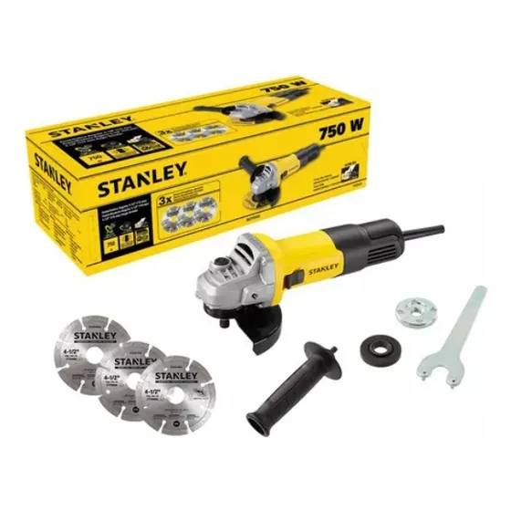 Esmeril Angular 750w Sl + 3 Discos Stanley Sg7115v3-b2c Color Amarillo