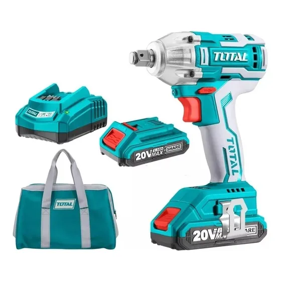 Llave Pistola De Impacto Inalámbrica Total 20v Industrial Motor Brushless Sin Carbones Encastre 1/2'' Torque 300nm Con 2 Baterías 2.0ah Litio-ion Cargador Dados Y Bolso TIWLI2001