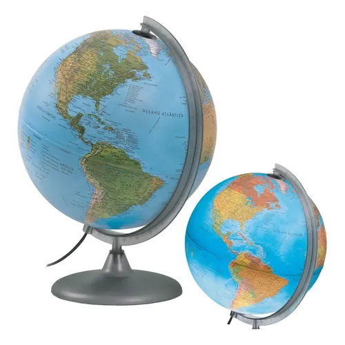 Globo de terraque sépia Colombo de 30 cm com luz e base de madeira