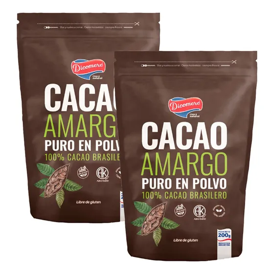 Cacao Amargo Puro Alcalino En Polvo Dicomere X200g Pack X2