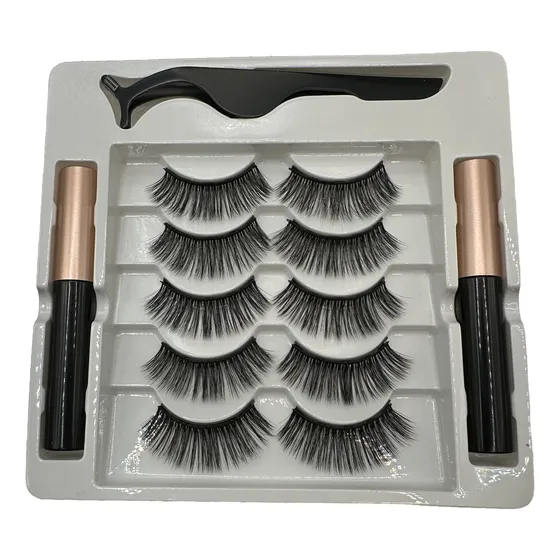 Kit Pestañas Magnéticas Con Pinza Delineador Magnético 5 Set