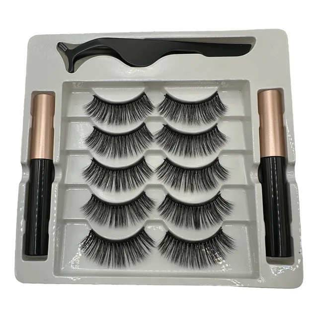 Kit Pestañas Magnéticas Con Pinza Delineador Magnético 5 Set