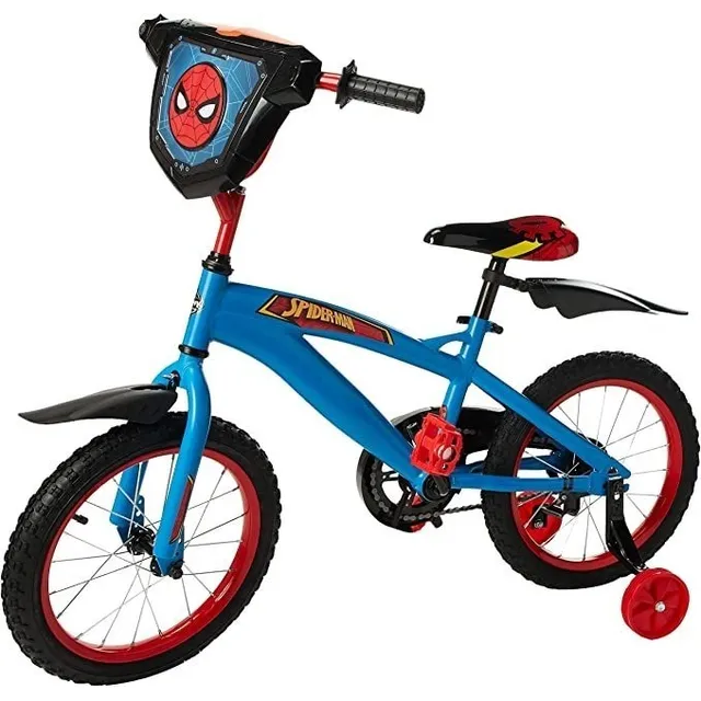 Bicicleta infantil infantil Huffy Marvel Spiderman 2024 R16 frenos caliper y contrapedal color azul con ruedas de entrenamiento