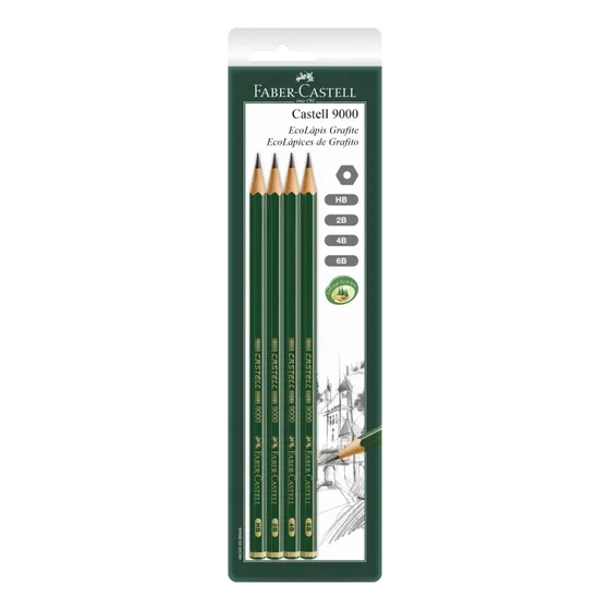 Ecolápis Grafite Faber Castell 9000 Hb/2b/4b/6b Sextavado
