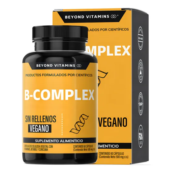 B-complex | Vitaminas Complejo B Beyond Vitamins | Sin Sabor | Suplemento Alimenticio Vitaminas B, Raíz De Betabel, Vitamina B12 Y Curcuma | 60 Cápsulas