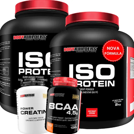 Kit Whey Protein Isolado 4kg + Creatina + Bcaa Bodybuilders