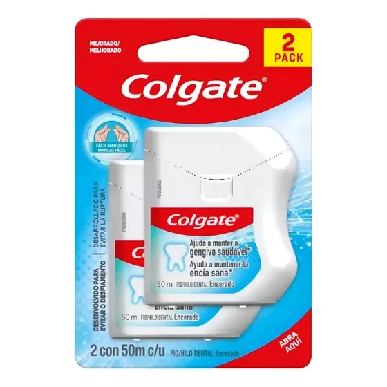 Colgate Hilo Dental Encerado Sabor Tradicional 50m Pack 2 Unidades