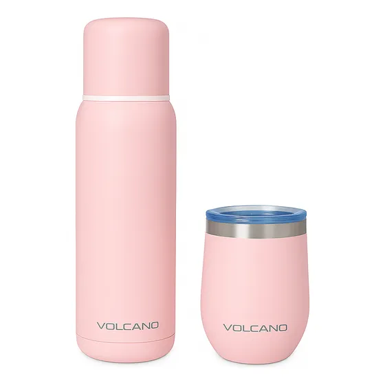 Combo Volcano Termo Acero Inoxidable Slim 750ml Mate C/tapa Rosa