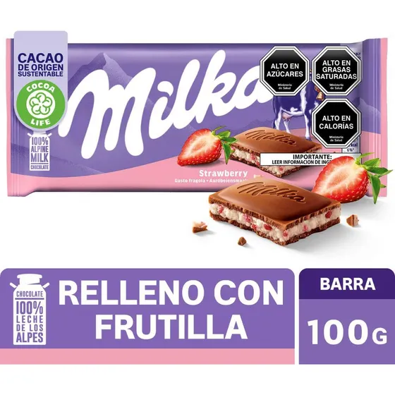 Chocolate Milka® Relleno Yogurt Frutilla Barra 100 Gr