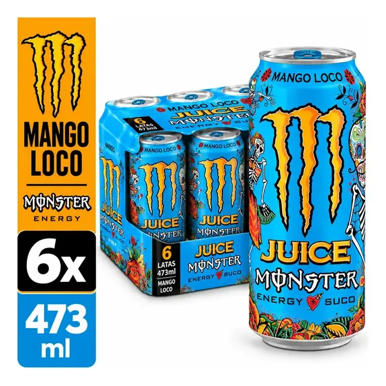 Energetico Monster Energy Fardo Com 6 Latas De 473ml Sabores Monster Energy Drink Juicy Mango Loco
