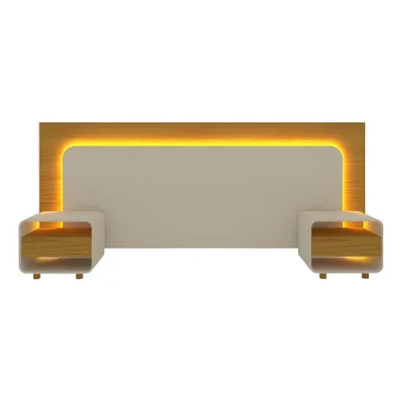 Cabeceira Box Casal Com 2 Mesas de Cabeceira Com Led Ci