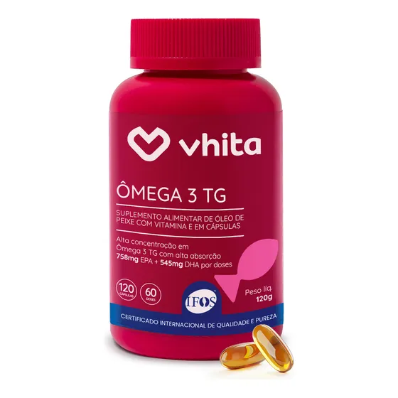 Ômega 3 1000mg Tg Vhita - Rico Em Epa E Dha com Selo IFOS - 120 Cápsulas