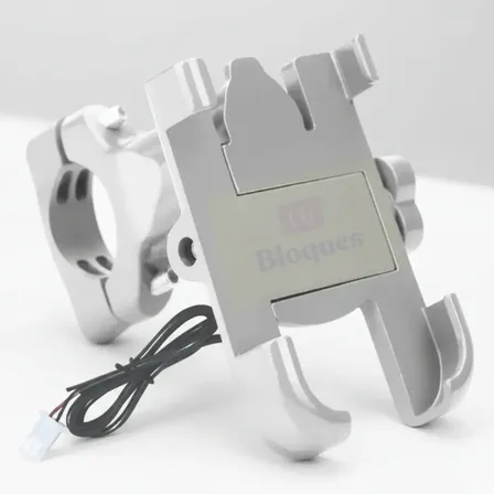 Suporte De Celular Para Moto Alumínio Com Usb Carregador Pto Prateado