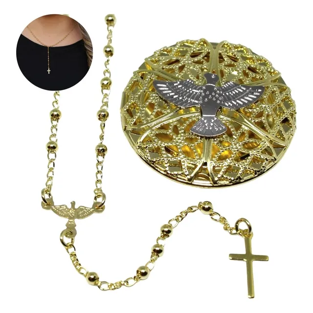 Terço De Pescoço C/ Relicário Esp. Santo Folh. Ouro (crisma)