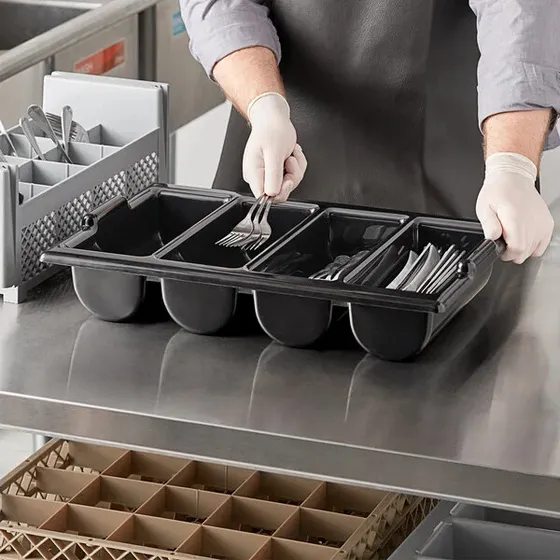 Caja Para Cubiertos De Plástico De 4 Compartimentos Con Asas