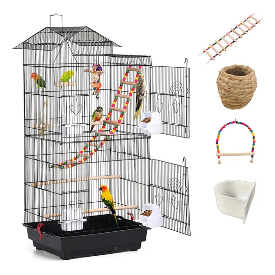 Set 5 Jaula Grande de Metal para Pájaros con Bandeja Extraíble Lavable Comedero Bebedero para Pajarera Periquito Canarios Loro Ave Pequeños Medios