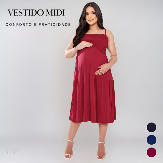 Vestido Midi GrĂĄvida Gestante Conforto Elegante Malha Luxo Vestido Midi GrĂĄvida Gestante Conforto Elegante Malha Luxo