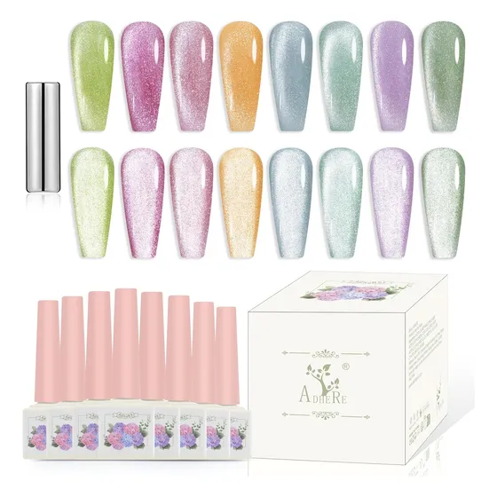 8uds 12ml Esmalte De Uñas Holografico Gel Ojos De Gato+iman