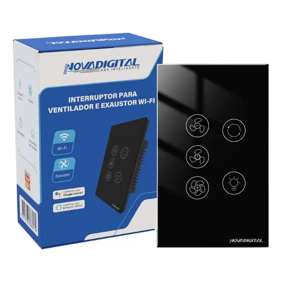 Interruptor Ventilador E Luz Touch Wifi Smartlife Tuya Alexa Cor Preto 127/220V