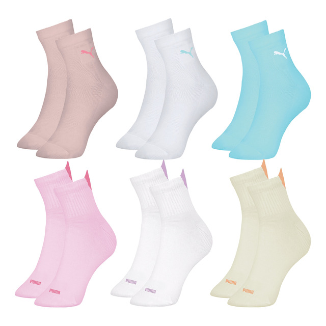 Kit 6 Pares Meia Puma Colors & Heart Cano Médio Feminino Kit 6 Pares Meia Puma Colors & Heart Cano Médio Feminino